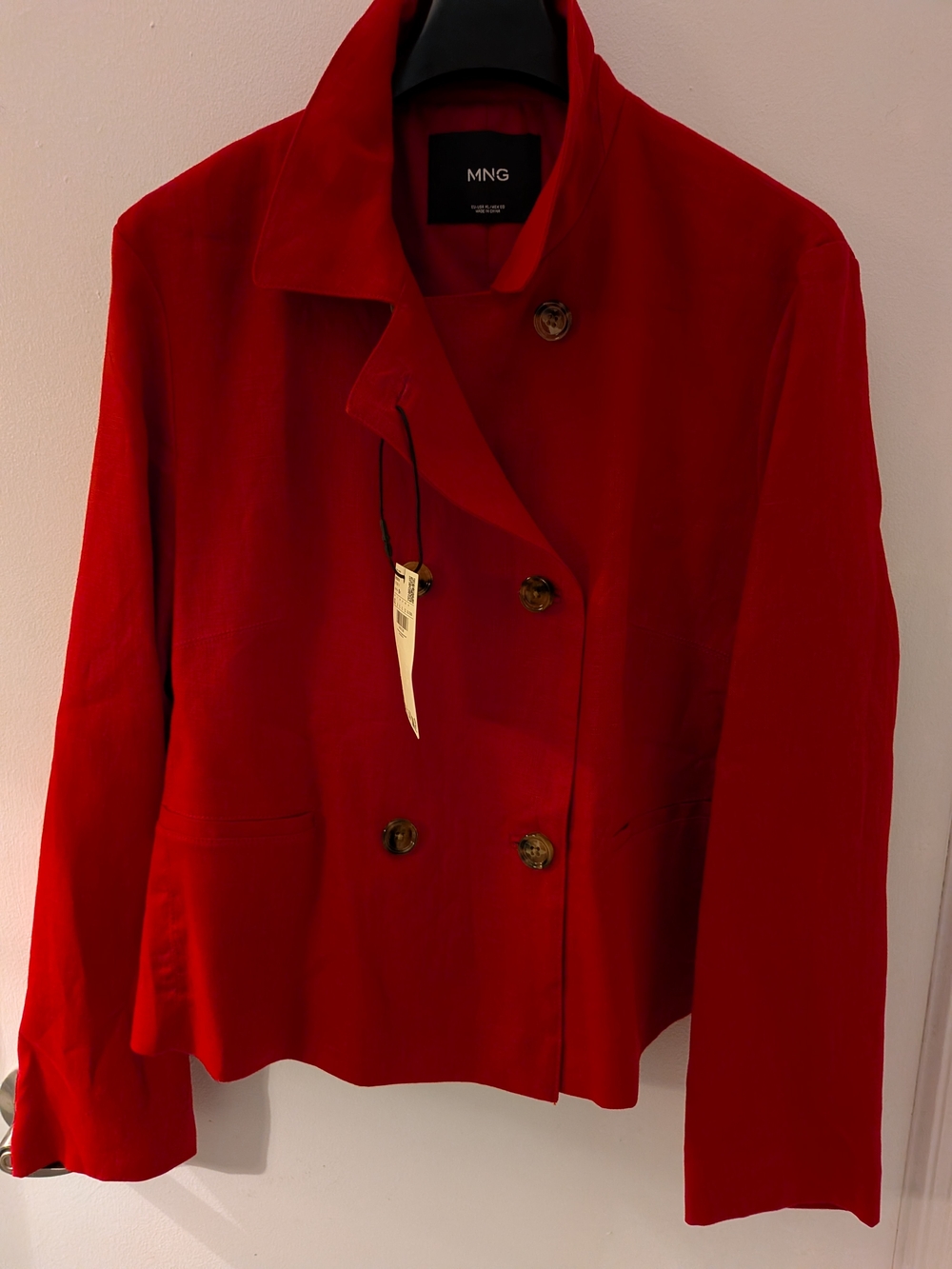 MANGO Women's Red Linen Double-Breasted Jacket | US XL